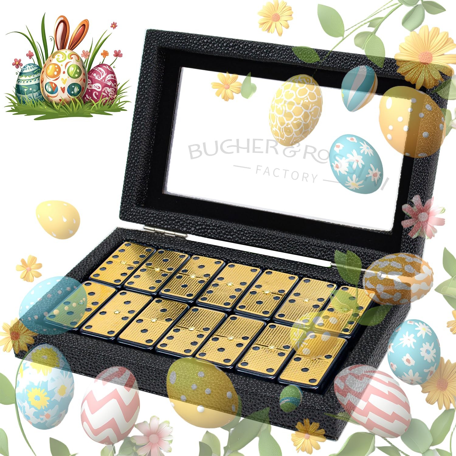 Double 6 Gold Metal Dominoes Set 28 Pieces