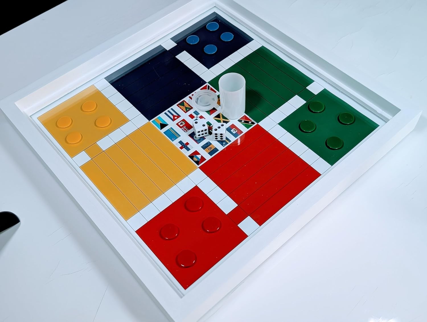 Real Glass Top Ludo Board Game 17 Inches by 17 Inches, Ludo Board Game with 16 T