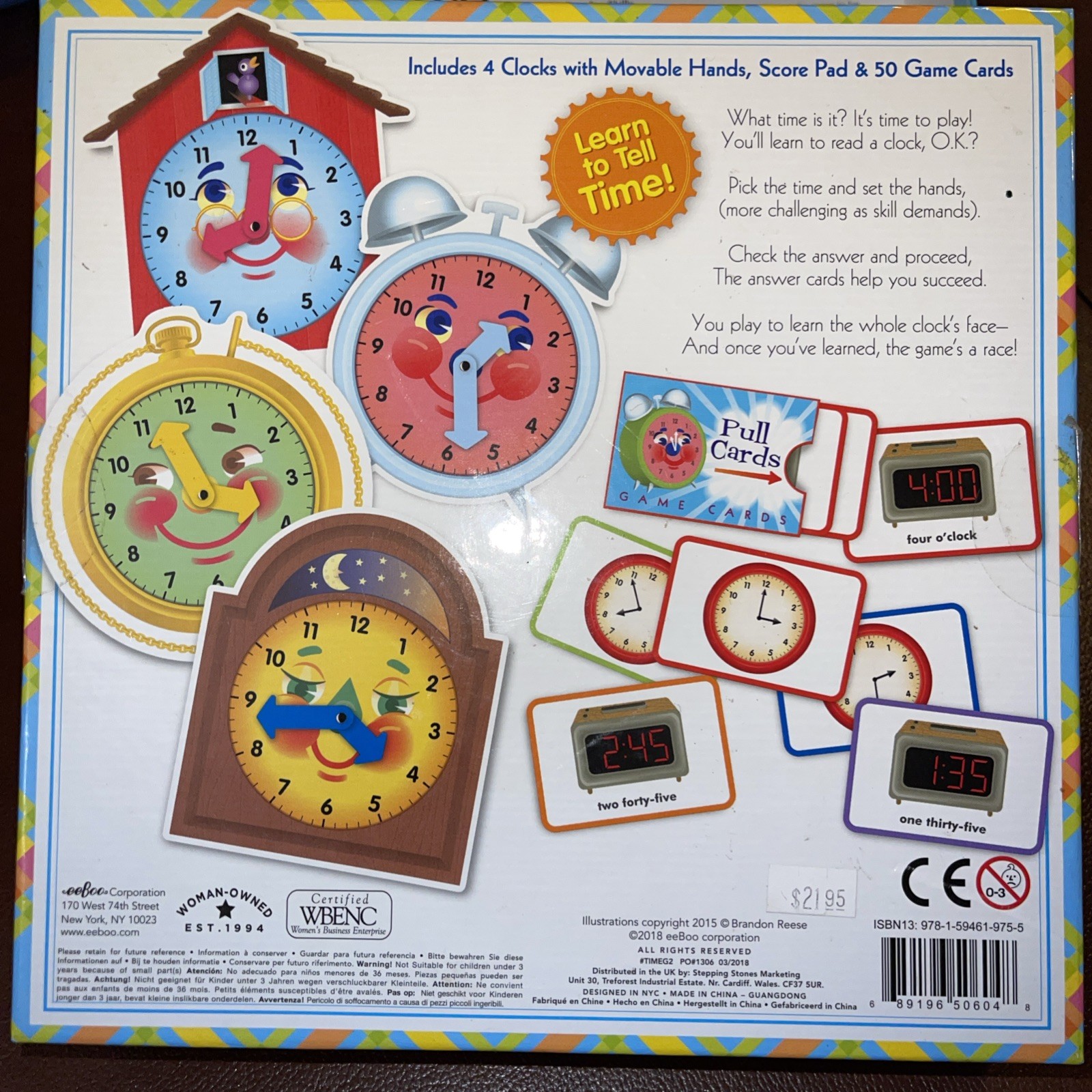 eeBoo Time Telling Game – Colorful Educational Board Game