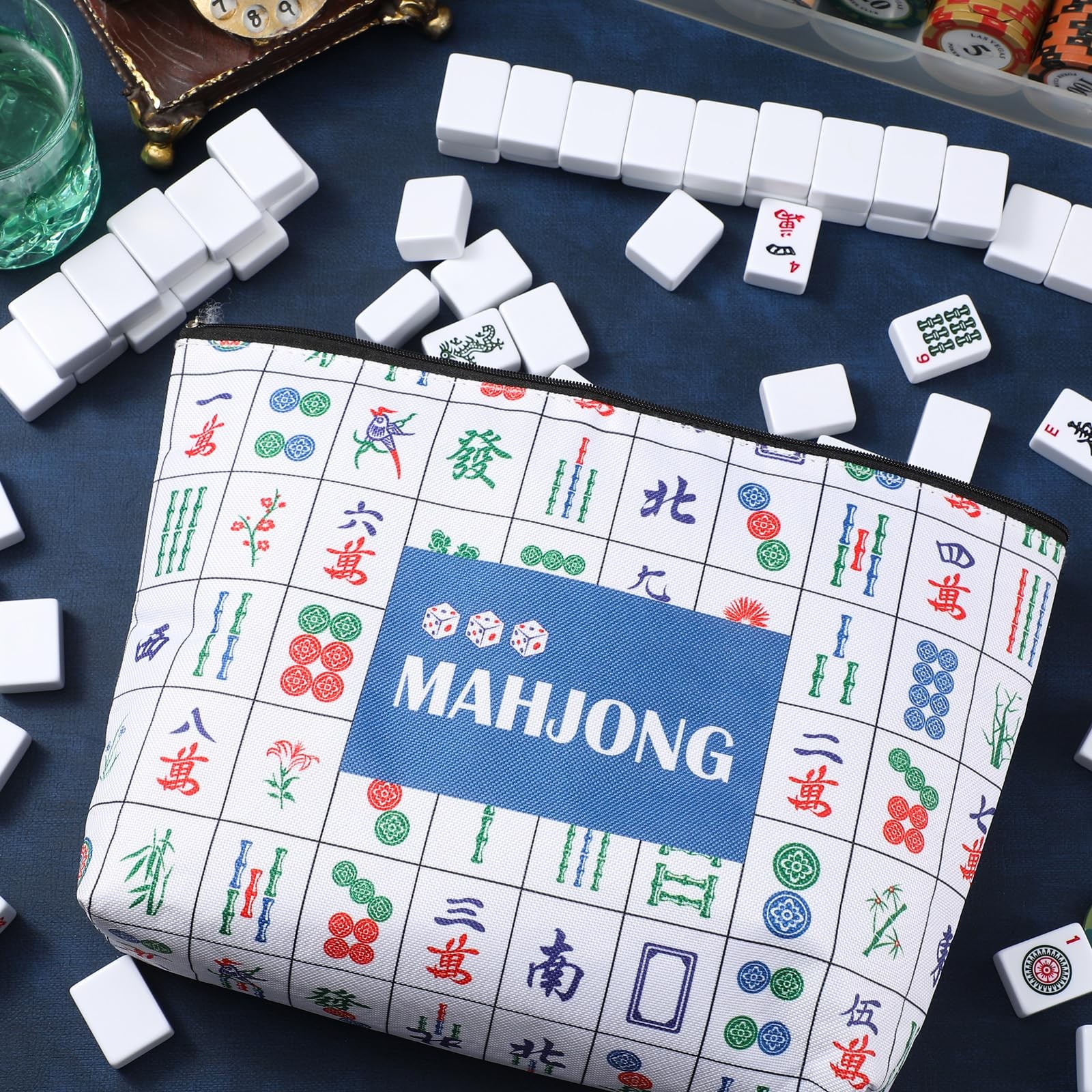 Soft Mahjong Tiles Bag Thickened Mahjong Makeup Bag Gifts for Mah-Jong Lovers…
