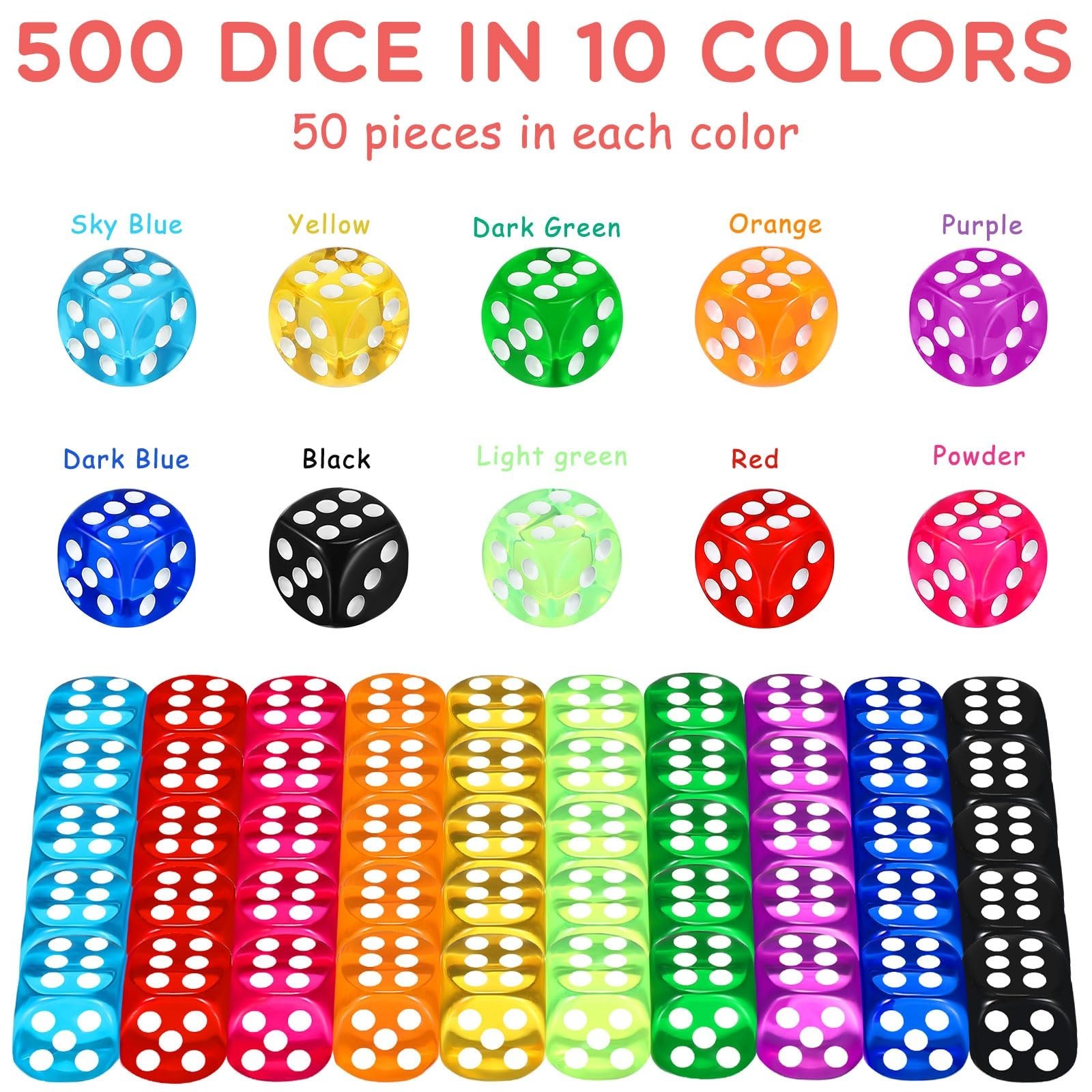 Simgoing 500 Pcs Colored Dice Set 12 mm Polyhedral Dice Bulk 6 Sided Standard…
