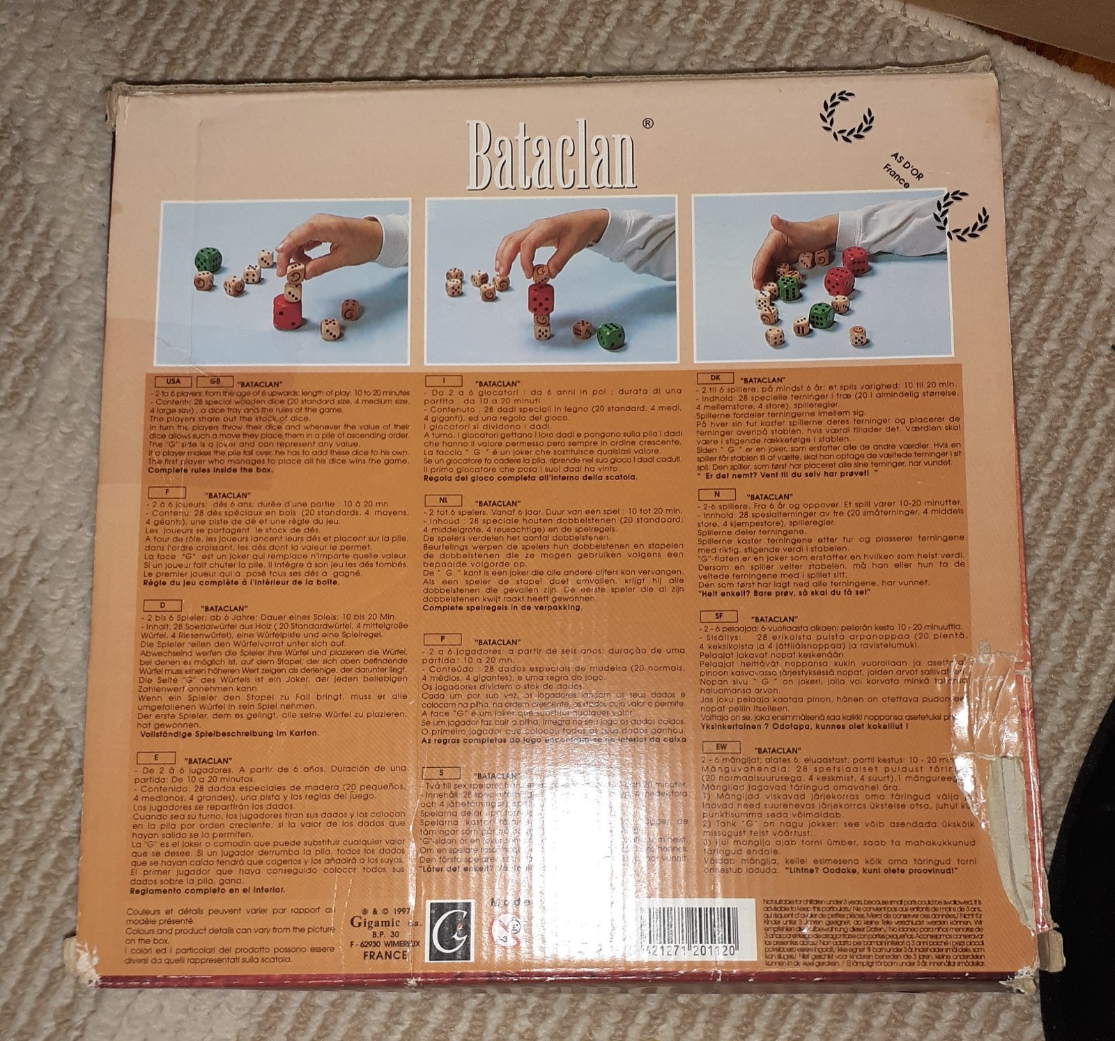 VTG 1997 GIGAMIC GAMES BATACLAN DICE BOARD GAME MADE IN FRANCE HTF COMPLETE