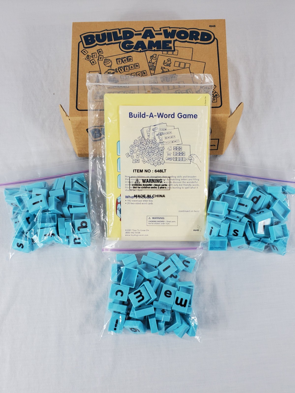 Build-A-Word Game Toys To Grow On #648 Word Cards & Blue Tiles Pre-Owned