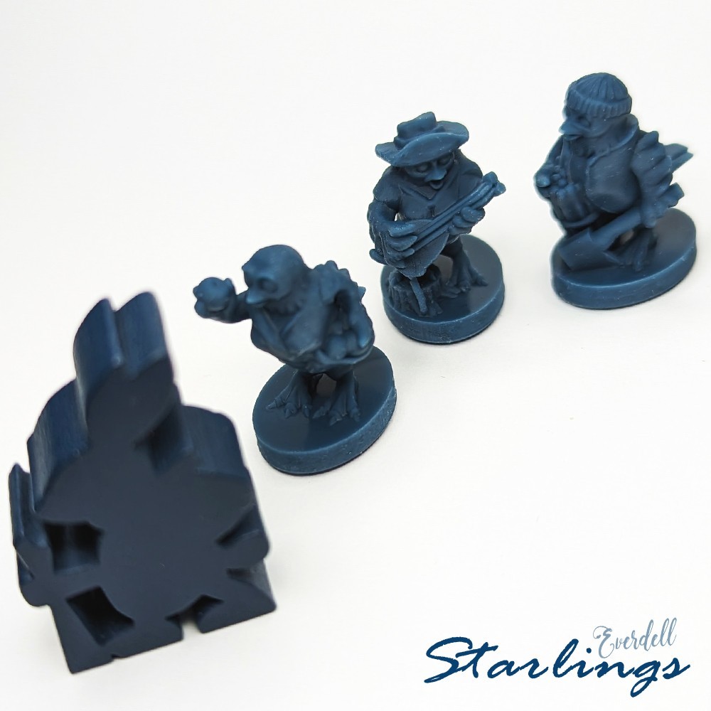 BLUE Starlings 8pcs | Unofficial Upgrade for Everdell Pearlbrook, Frog, Rabbit