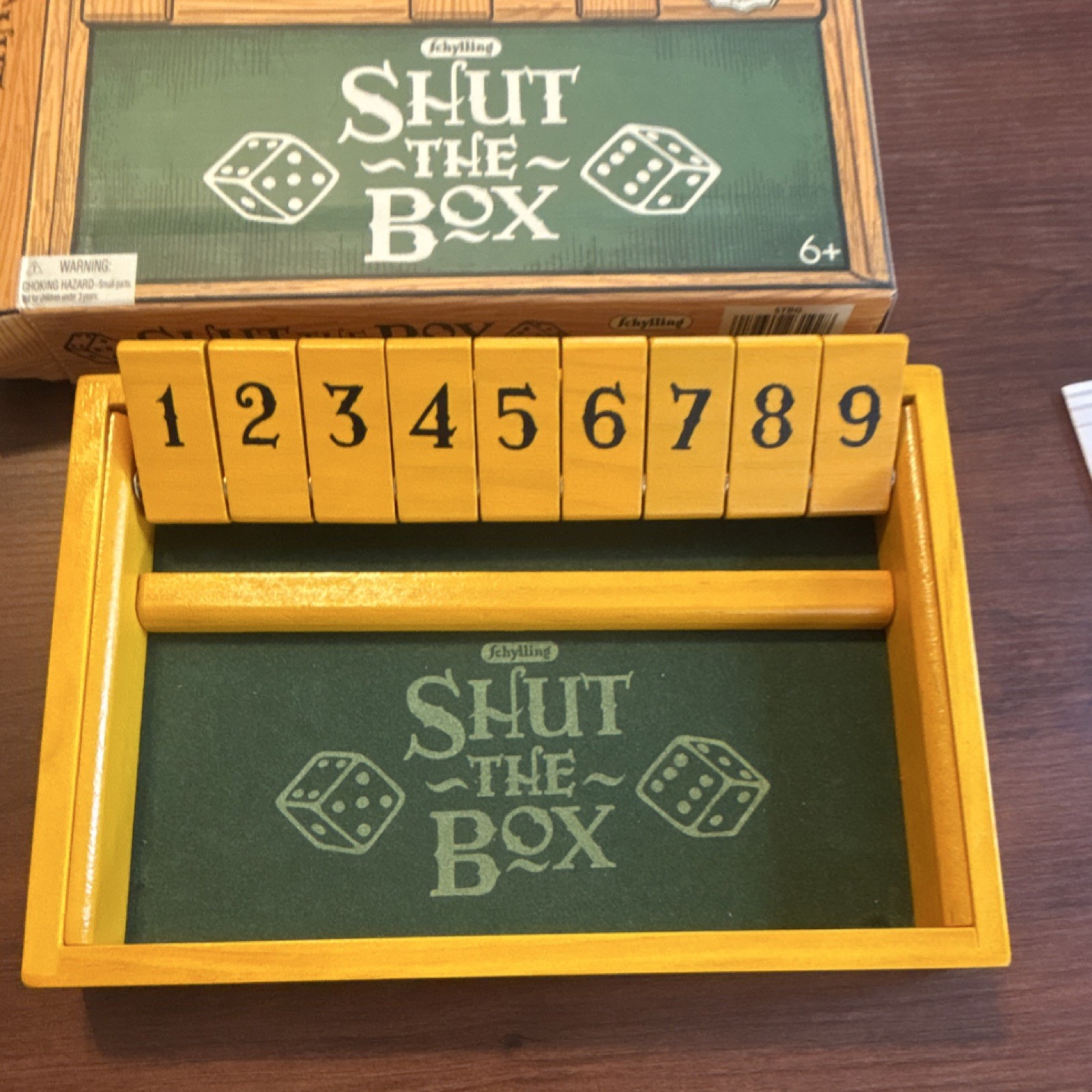 Schylling Shut the Box Solid Wood Game 9 Flipping Tiles, 1-2 Players, 6+