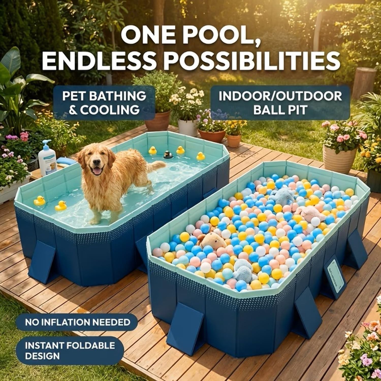 Foldable Pool, Non-Inflatable Swimming Pool for Backyard 113″L x 66″W x 21″H