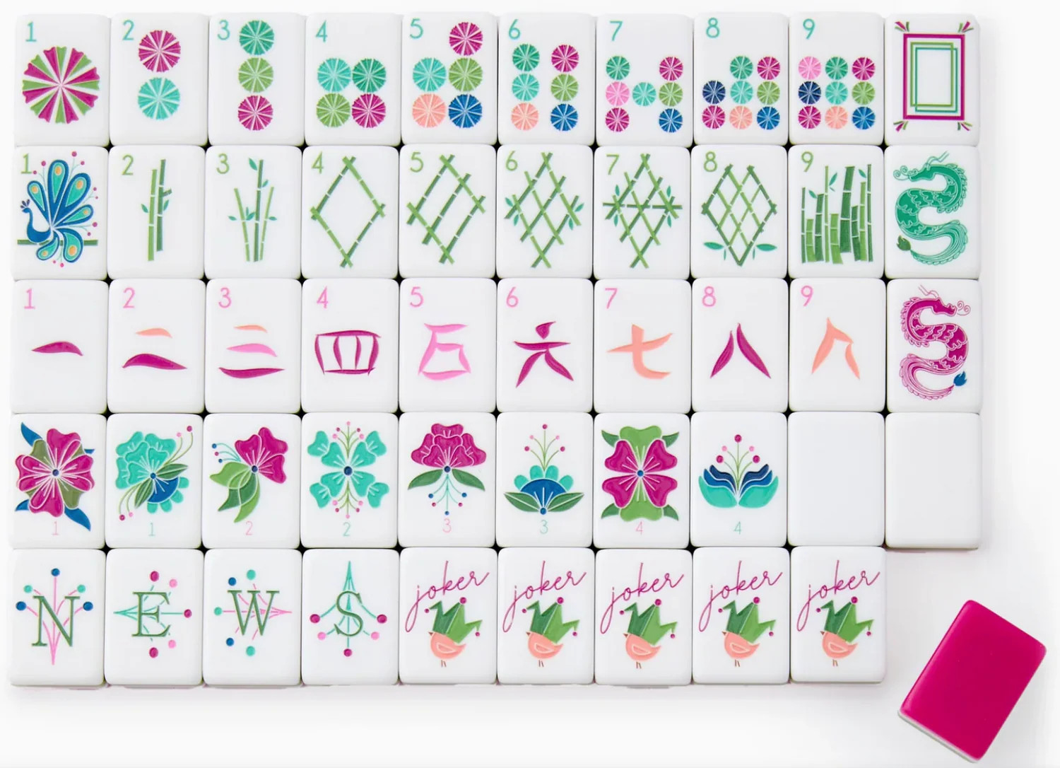 American Mahjong Game Set, 160 Magenta Pink and Green Layered Mahjong Tiles