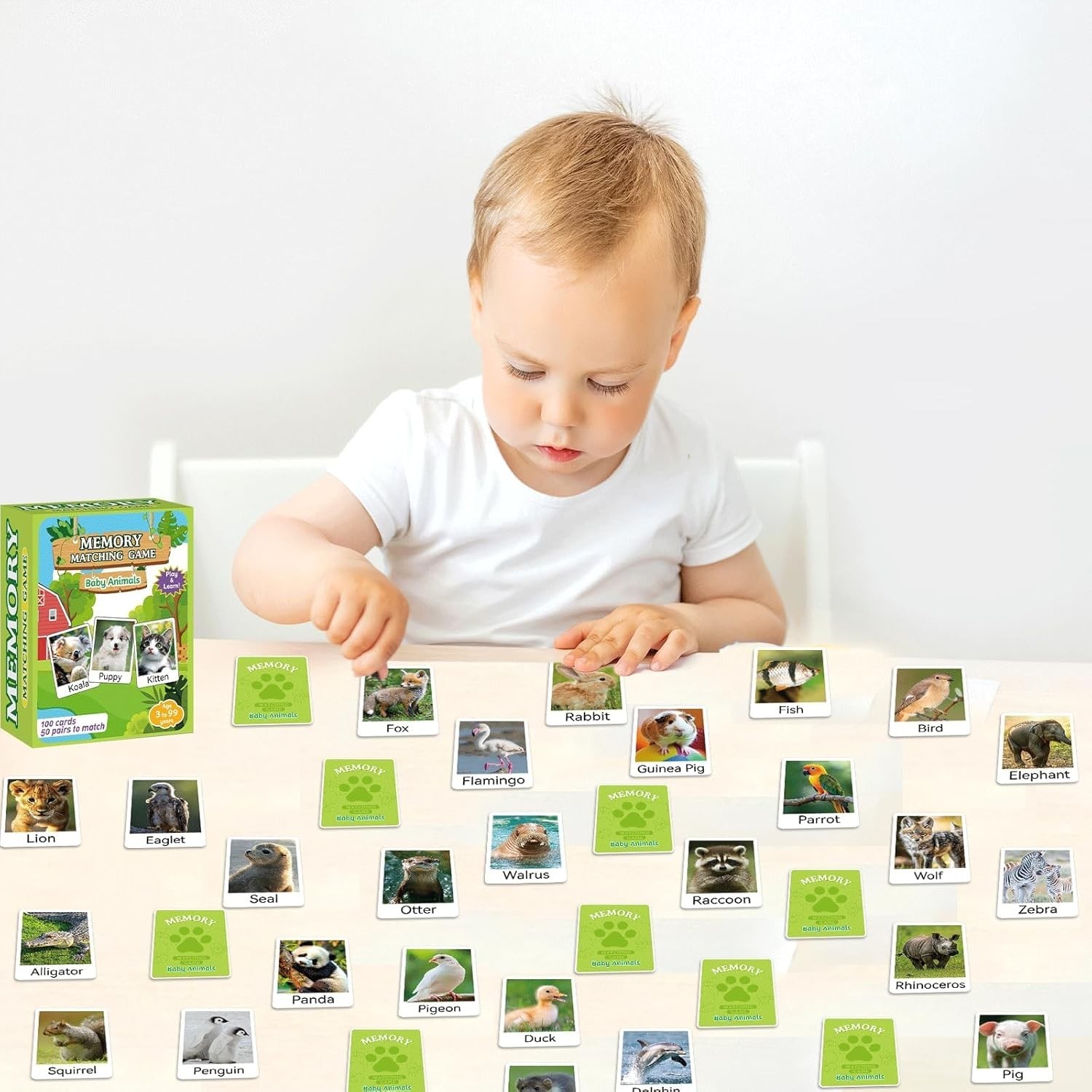 50 Pairs Memory Matching Game Animal Babies Concentration Memory Card Educati…