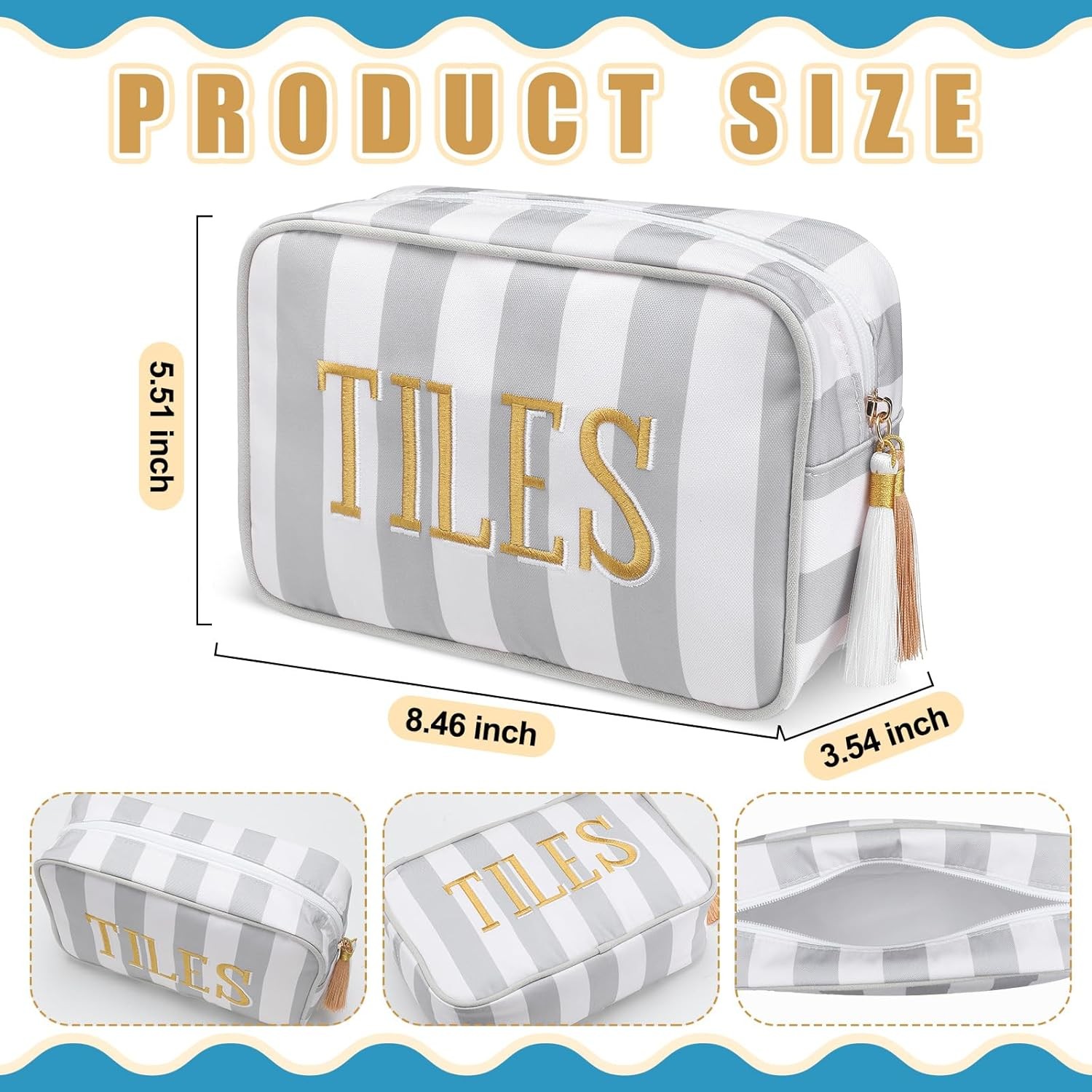 Sanwuta Mahjong Tile Bag with Zipper, Striped Embroidered Mahjong Storage Pouch