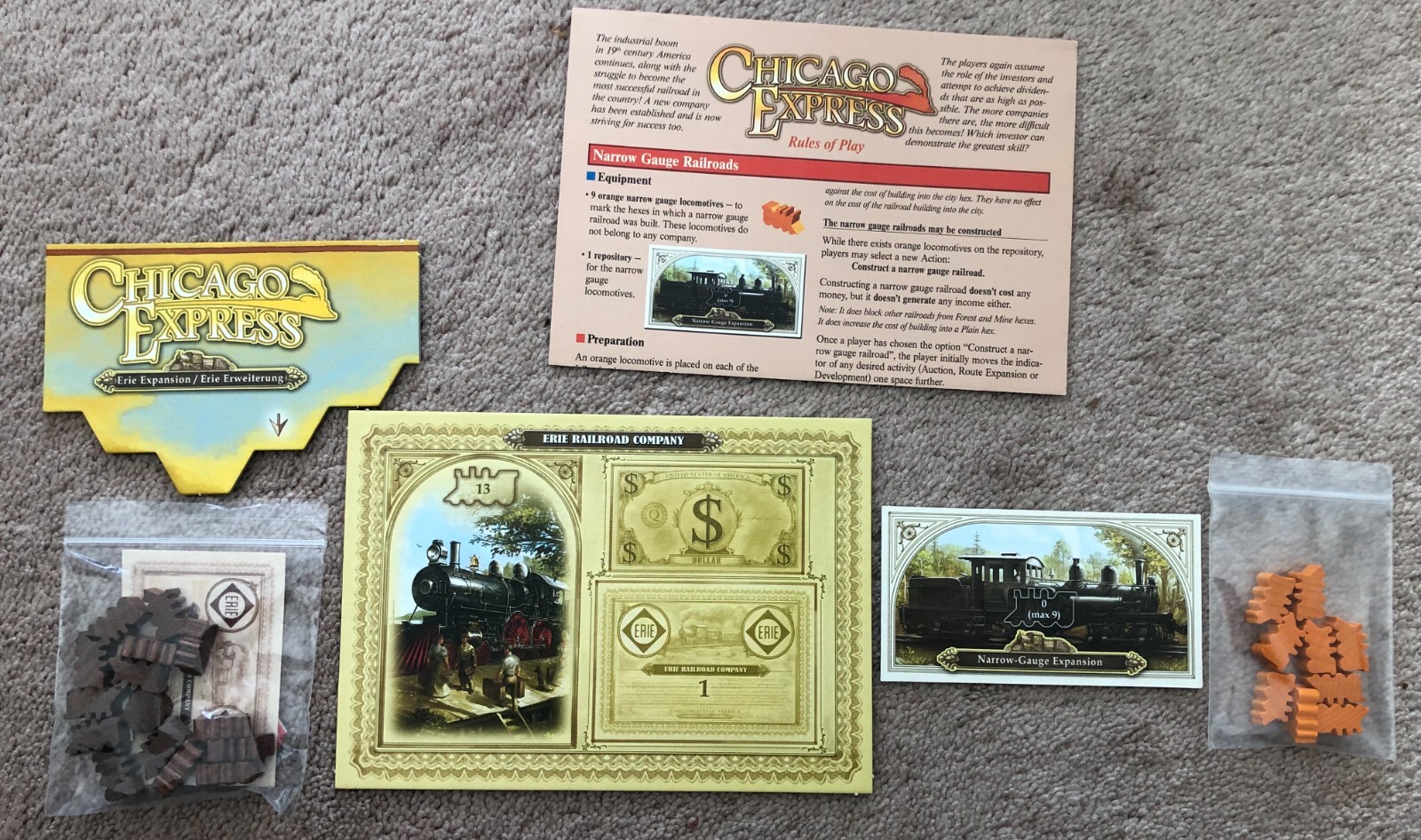 Chicago Express Narrow Gauge and Erie Expansions. By Queen Games. No Box.
