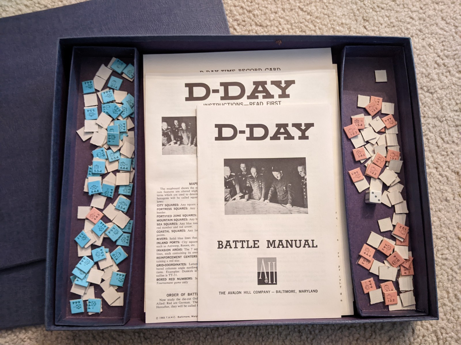 D-Day: World War II Invasion Board Wargame By Avalon Hill. Scorecards Unmarked.