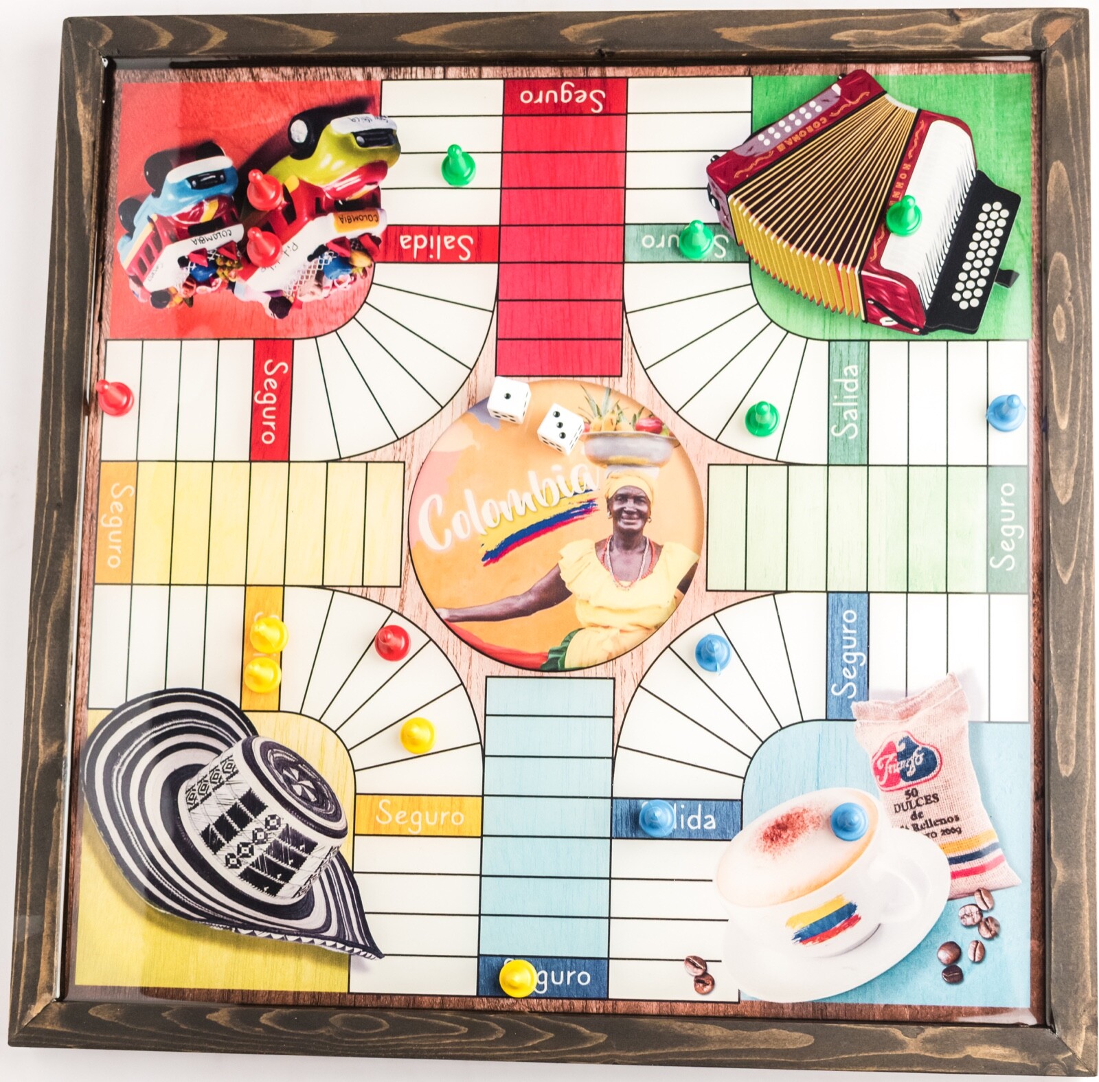 Parchis Board for 2 until 4 persons. Colombia game parqués, hand made