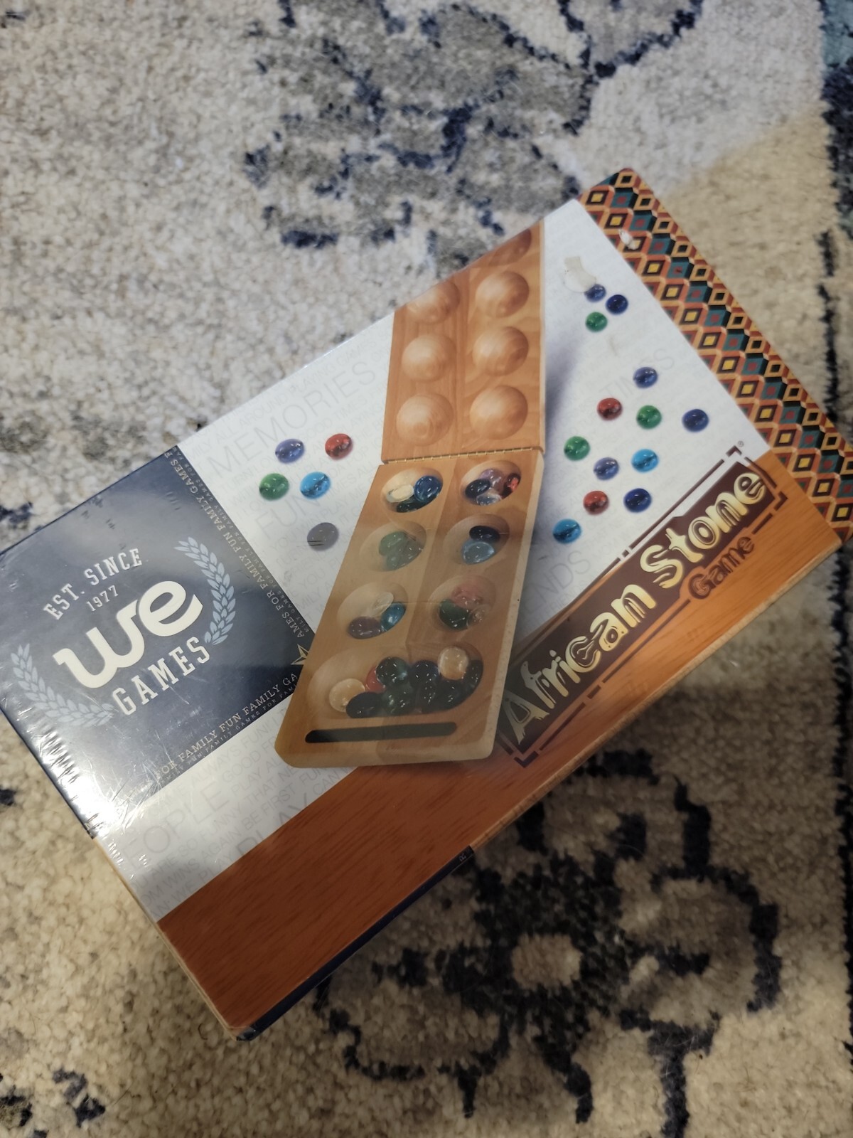 WE Games Folding Mancala – Solid Wood Board Game & Glass Stones