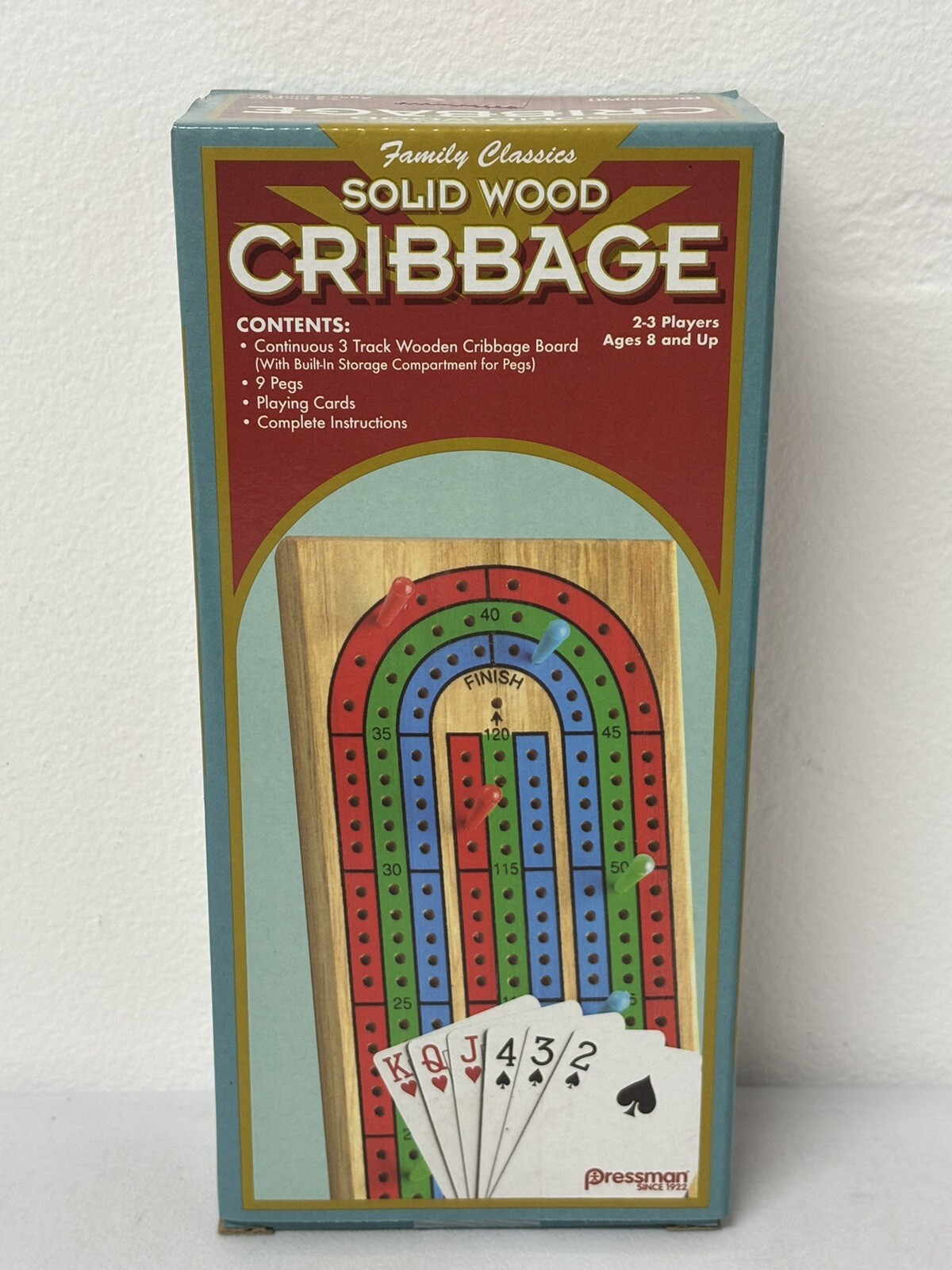 Solid Wood Cribbage – 3 Track Board, Pegs, Cards, and Complete Instructions NEW!