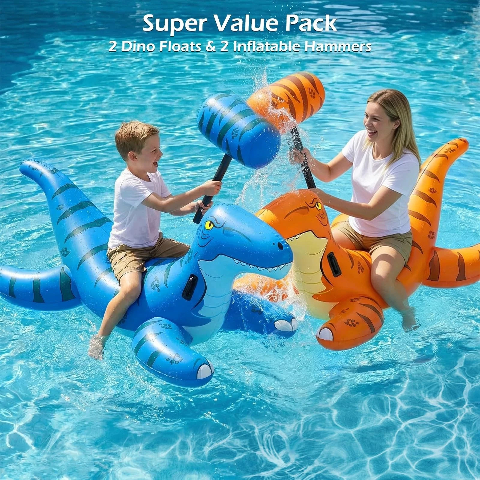Pool Floats 2Pack Inflatable Dinosaur Ride On X Large Green Orange Jasonwell