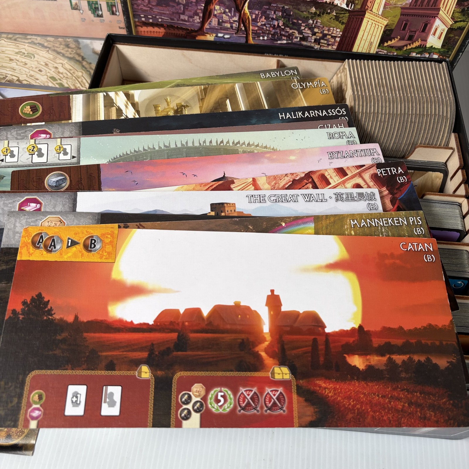 7 Wonders Board Game w/ Babel, Leaders & Cities Expansions Complete (1 Box)