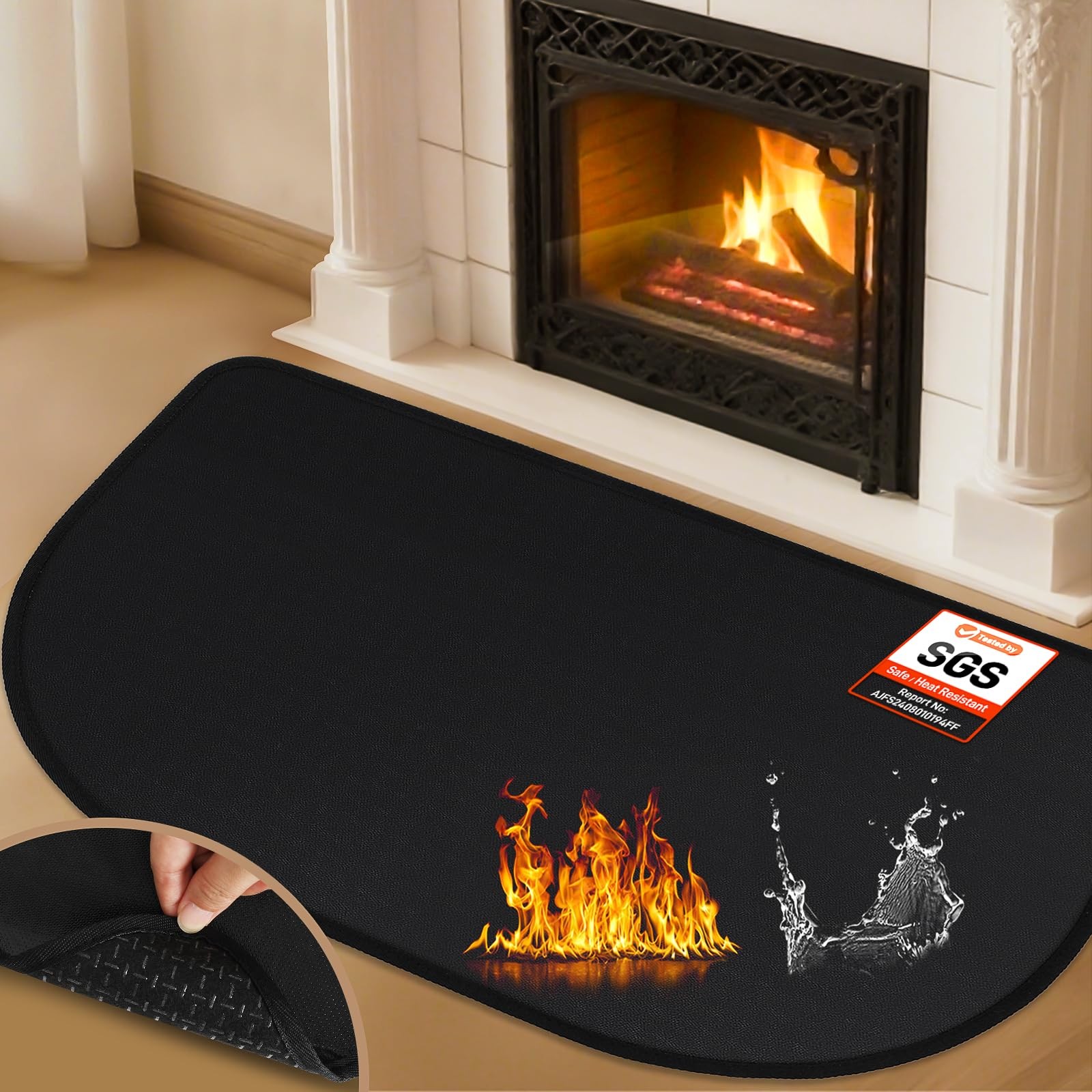 Fireplace Mat, 2′ x 3’6” x 0.06” Rugs x x 0.06”, Black