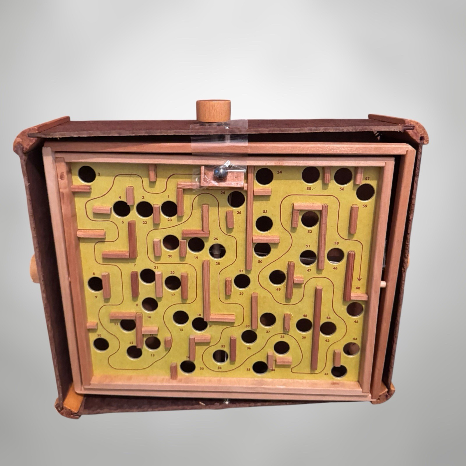 Vintage Tilt Marble Maze Game Wood Skill Puzzle w Box & Original Marble