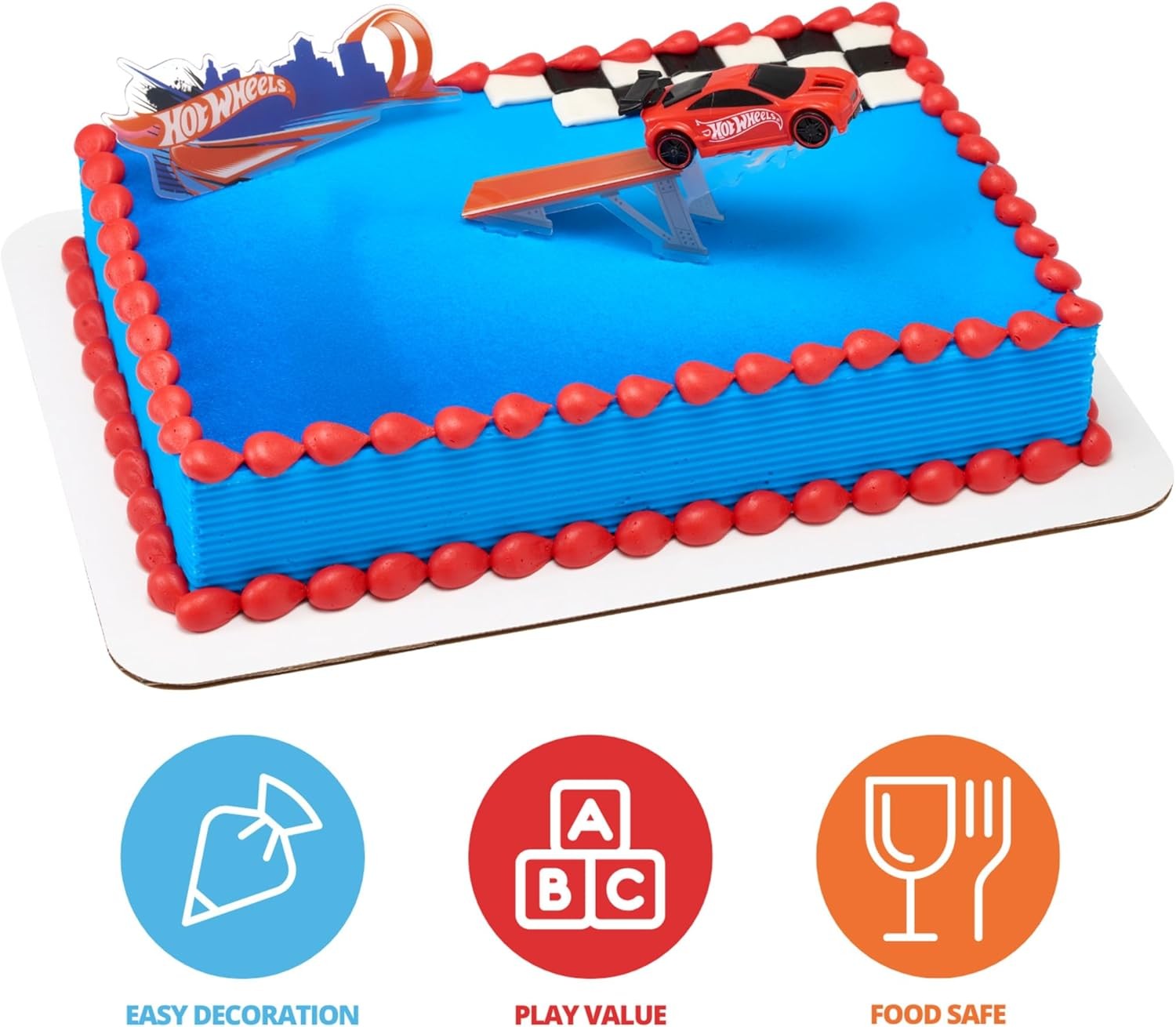 DecoSet® Hot Wheels™ Supreme Speed Cake Topper, Car Cake Decoration Set with Veh