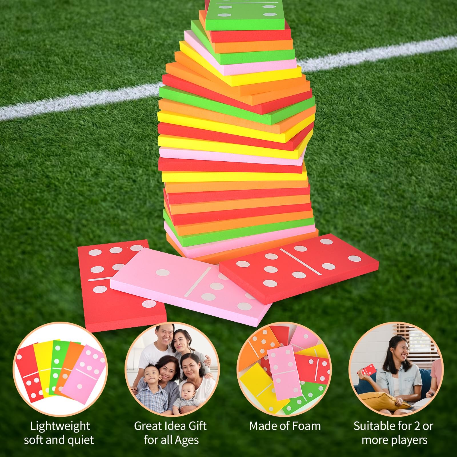DLUGOPIS 28 Pieces Giant Lawn Dominoes Large Colorful 3.5 x 7 x 0.5 inches