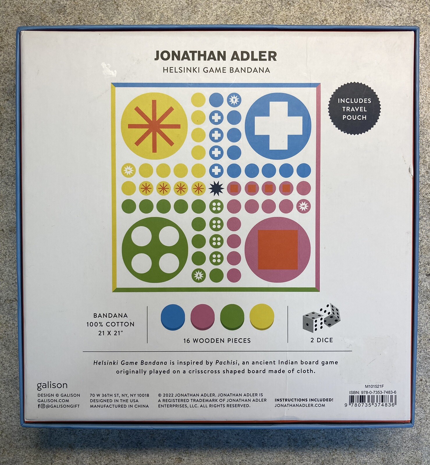Jonathan Adler Helsinki Classic Bandana Game by Galison – Inspired by Pachisi