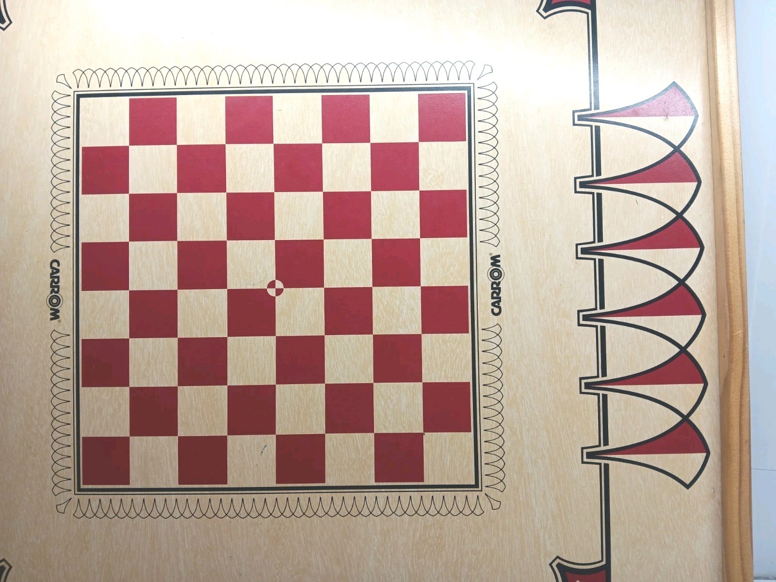 Vintage Carrom Double Sided Board With Pool Cues & Accessories