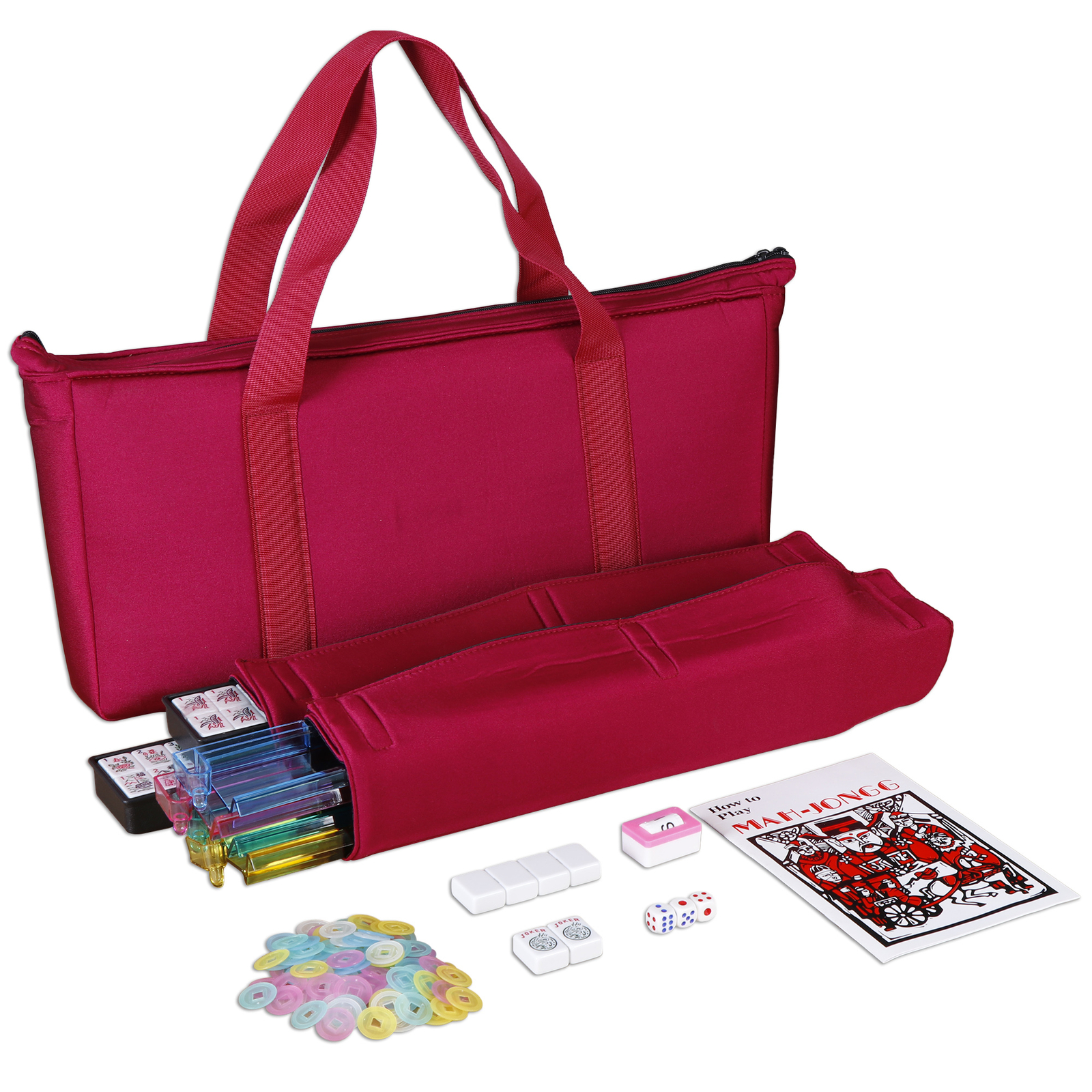 American Mahjong Set 166 Tiles 4 Color Complete Mah Jong Set Racks/Pushers w/Bag