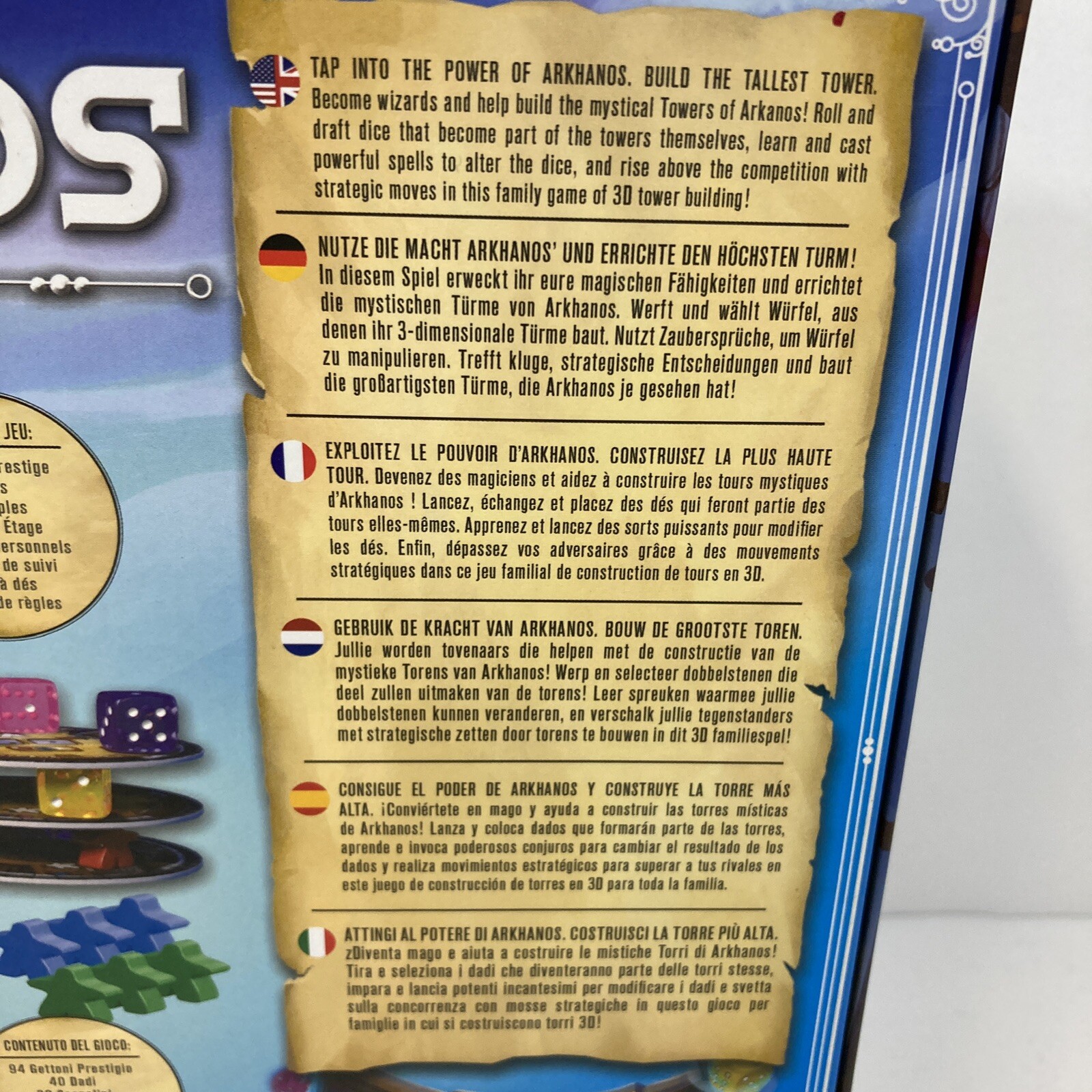 THE TOWERS OF ARKHANOS BOARD GAME idw English Multilingual 2019 oop COMPLETE EUC