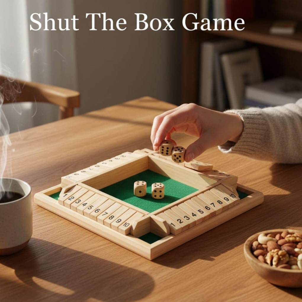 Shut The Box Dice Game,4 Player Family Wooden Board Table Math Games NEW