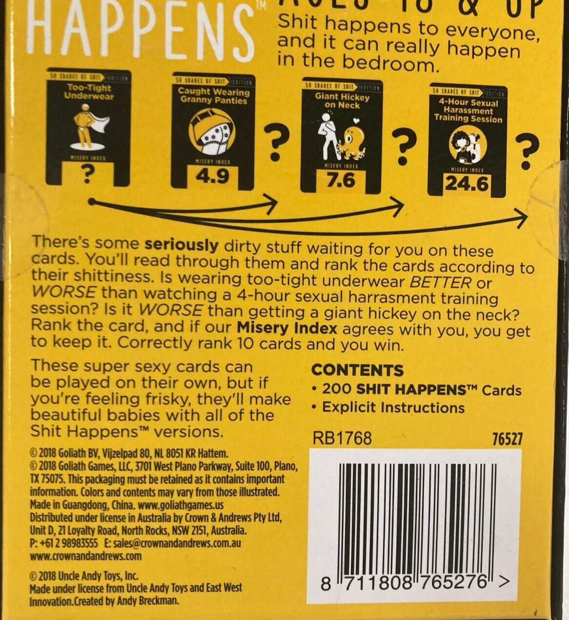 Sh!t Happens Card Game, 50 Shades of Sh!t Edition, 2+ Players Ages 18+