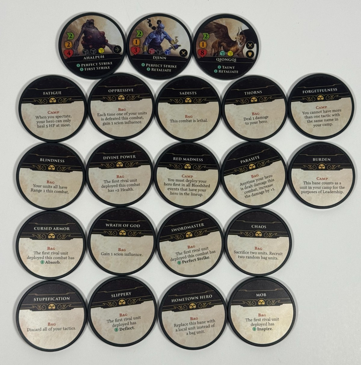 Hoplomachus Victorum Board Game Bane Chips Set of 21 COMPLETE Chip Theory Games