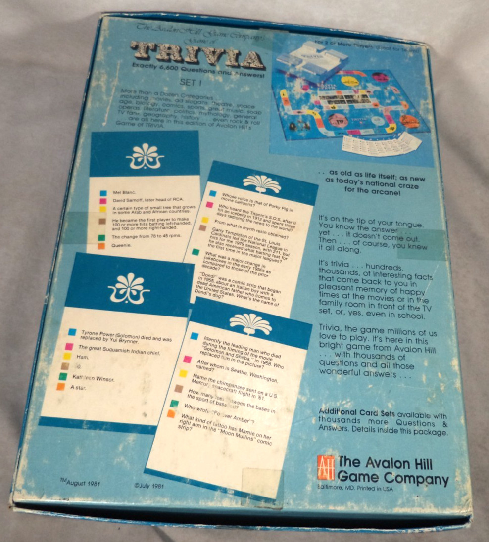 The Avalon Hill Game Company’s Game Of Trivia 1981 Vintage Bookshelf Board Game