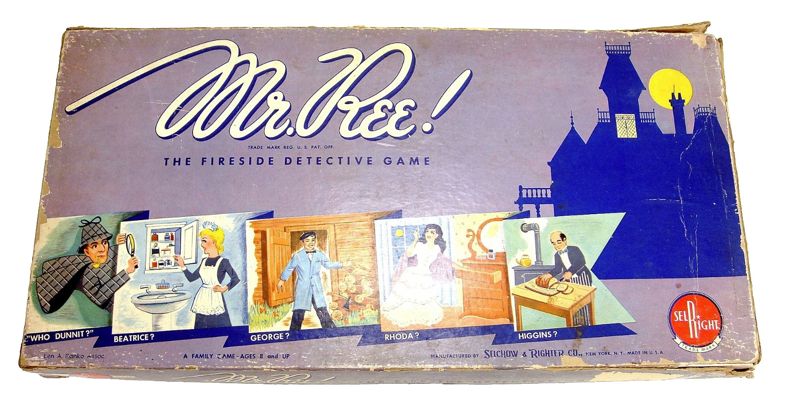 1957 Mr Ree Board Game Selchow Richter Fireside Detective Complete Clues Mystery