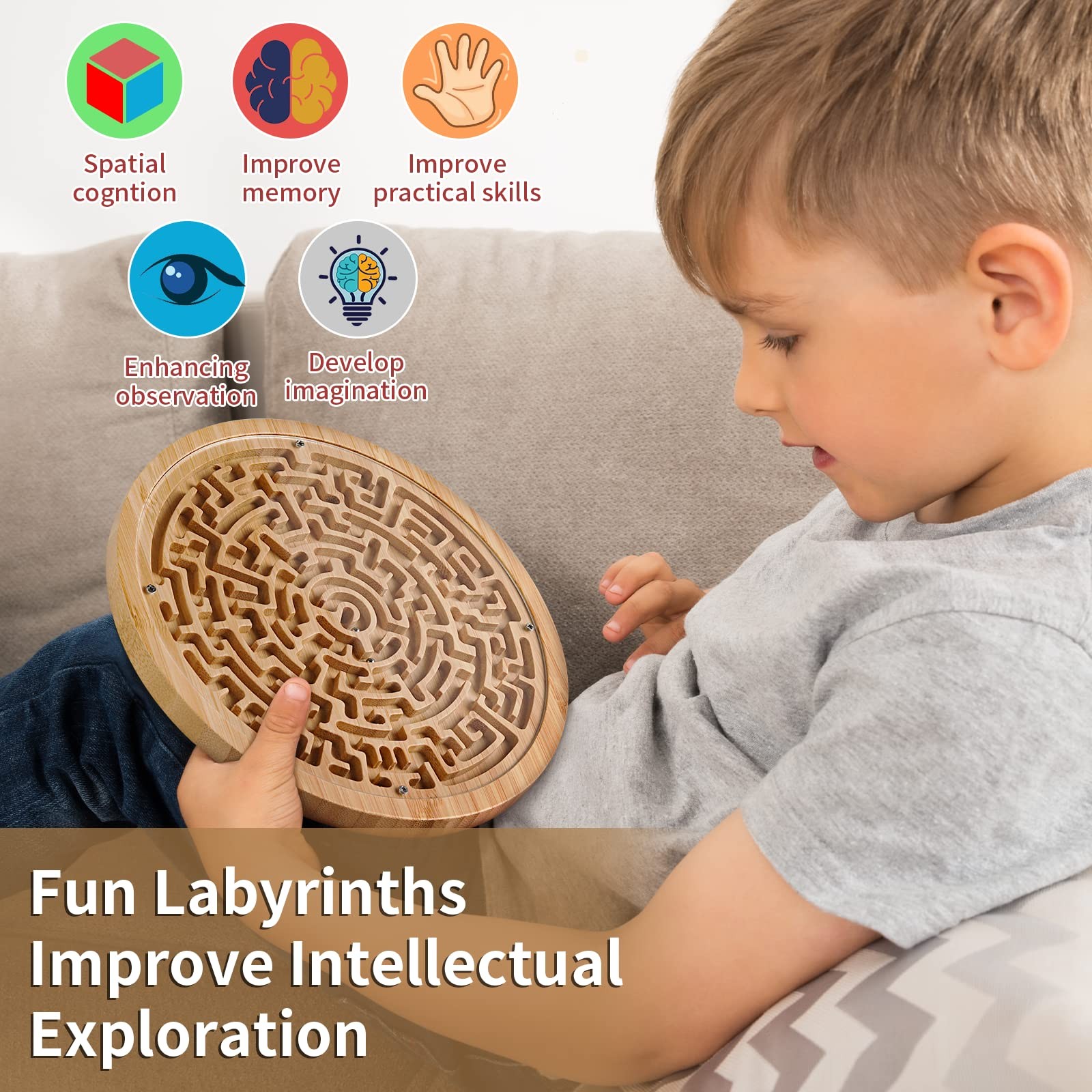 Round Wooden Labyrinth Board Game – Marble Maze for Education and Fun, Toddle