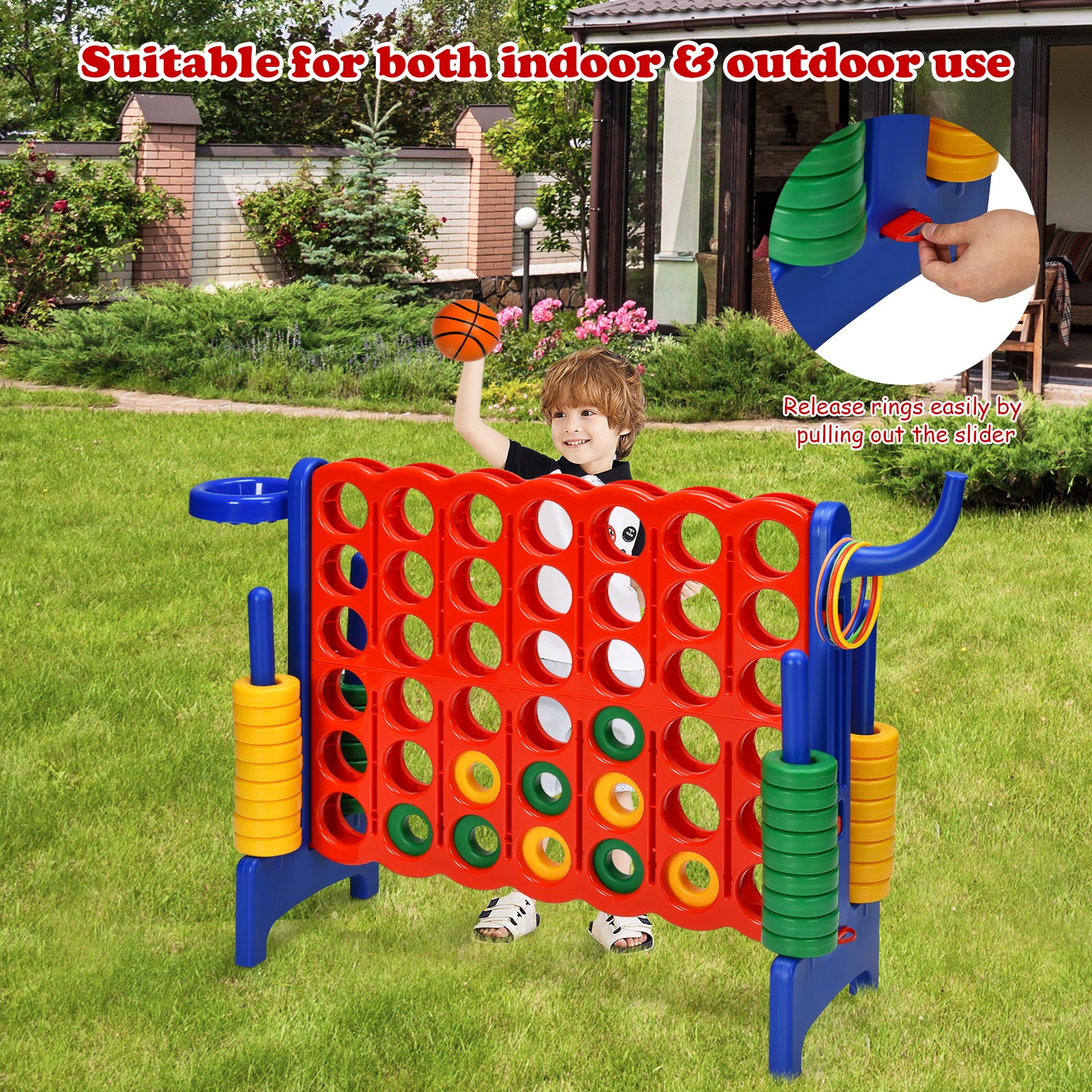 Costway 2.5Ft 4-to-Score Giant Game Set Basketball Hoop Ring Game Outdoor Indoor