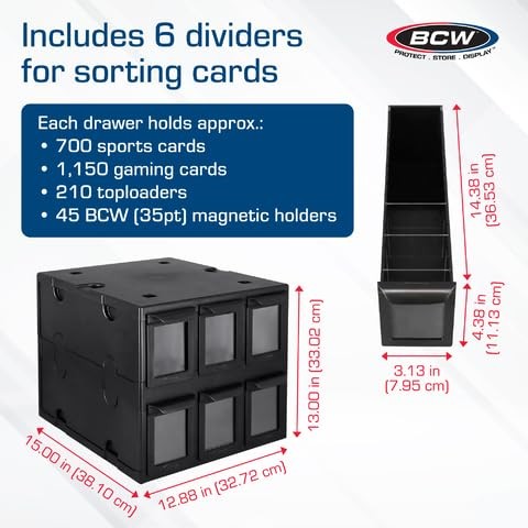 Card Catalog 6 Drawer Stackable Trading Organizer Black BCW Holds Sports Cards