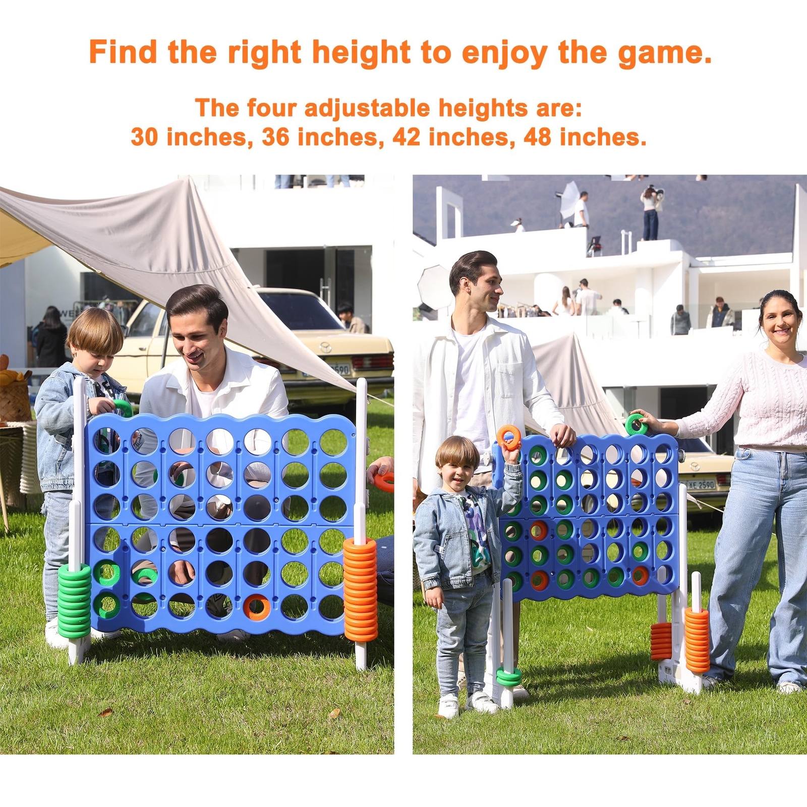 Giant 4 Connect in a Row Game, Height Adjustable Jumbo Yard Games for Kids an…
