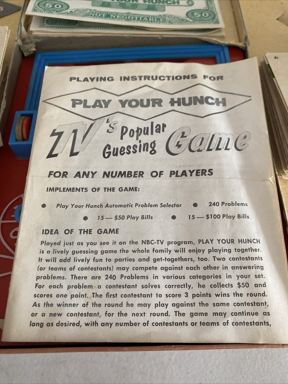 PLAY YOUR HUNCH Board Game by Transogram Based on TV Game Show 1950s Family Game