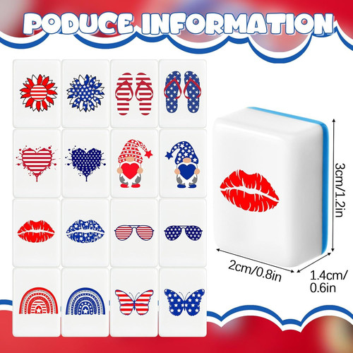 Hollowfly 2 Player Patriotic Mahjong Block Set with Storage Bags 65 Tiles…