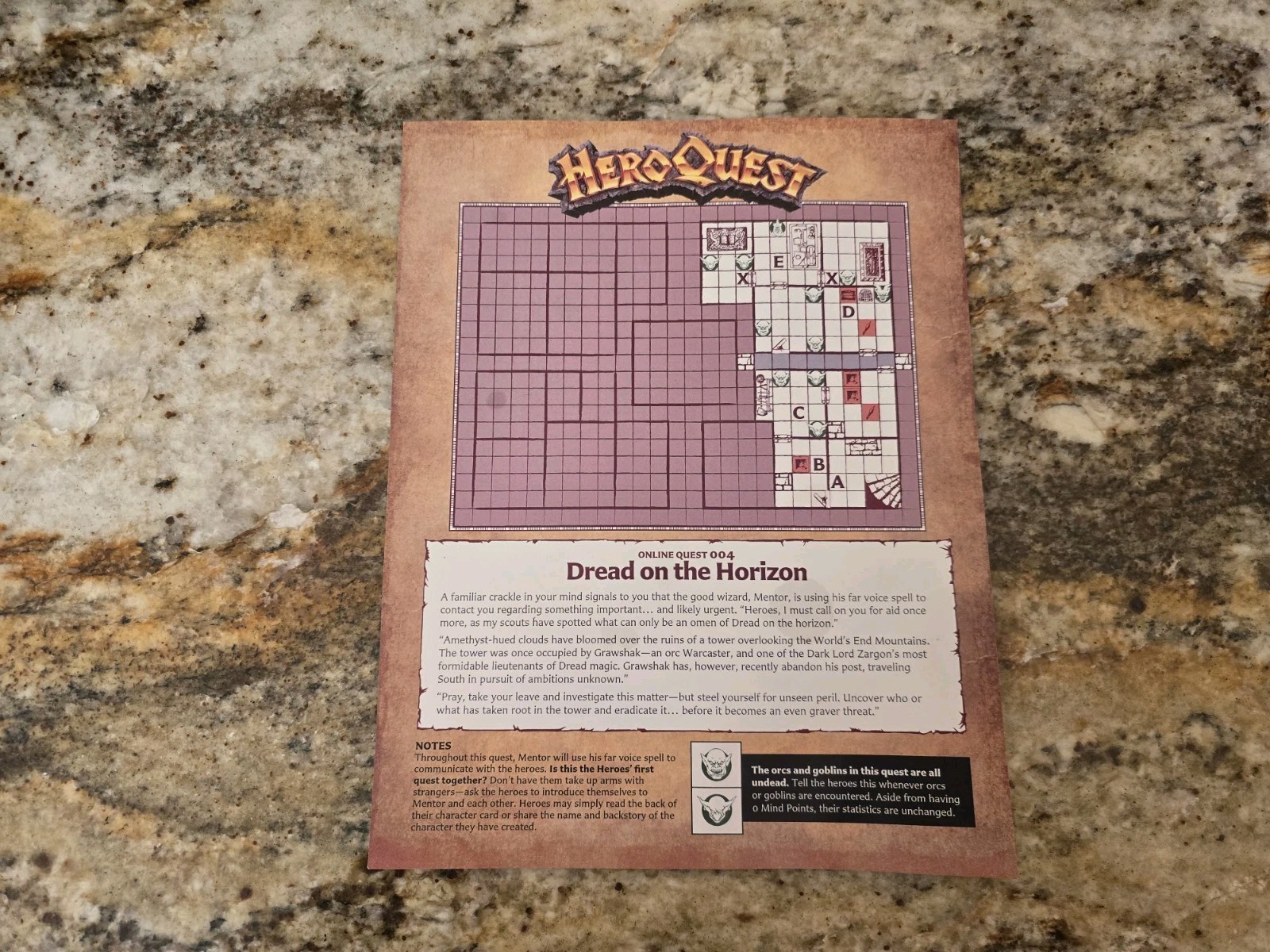 HEROQUEST Game Quest Mission Sheet Gen Con 2025 Promo Dread on the Horizon