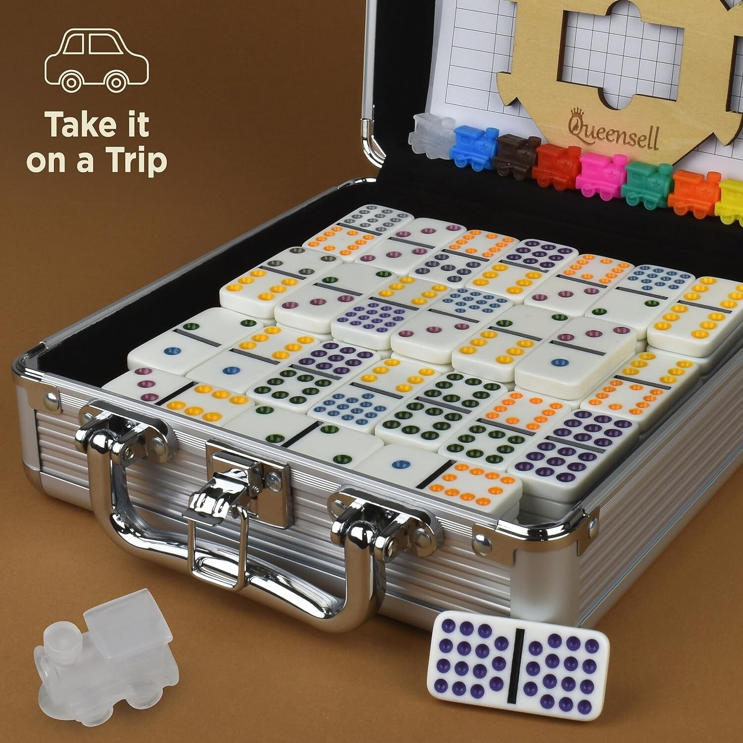 Mexican Train Dominoes Set Double 15, Dominoes Set for Adults and Family, Mex…
