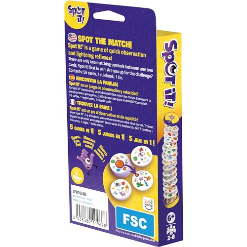 Spot It Lightning Fast Multicolor Matching Game for 2 to 8 Players 2024 Edition