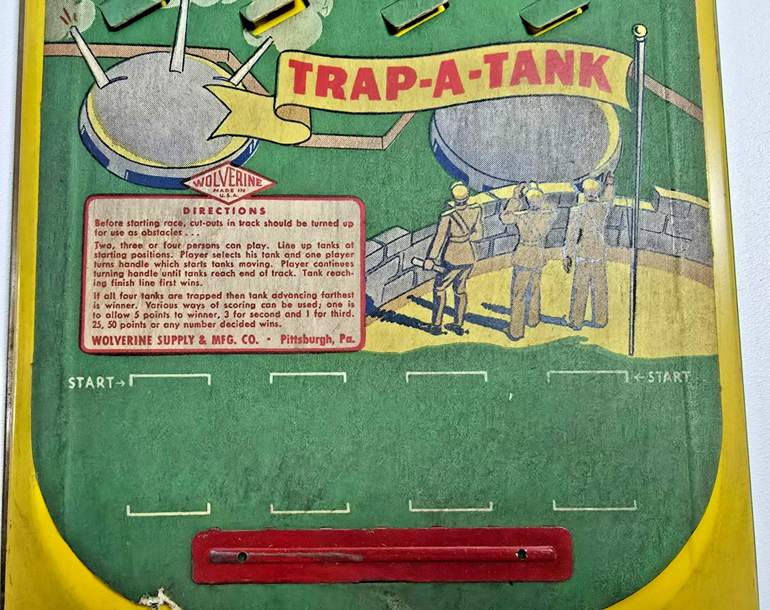 Vintage Wolverine Tin Litho Trap A Tank Game Board