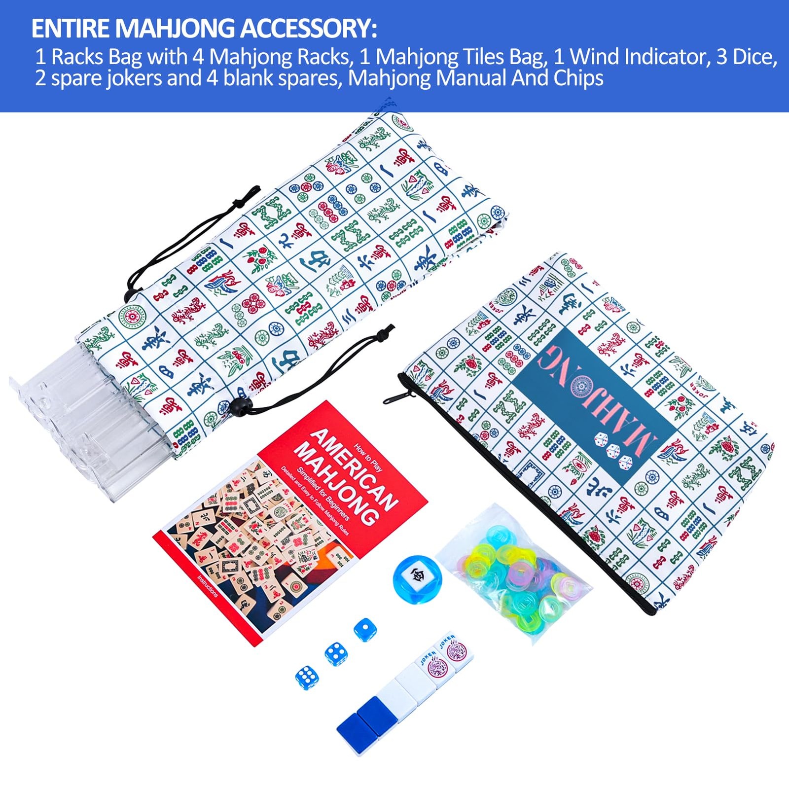 Majolicia American Mahjong Set: 166 Dark Blue Tiles, 4 Clear Racks with Pushe…