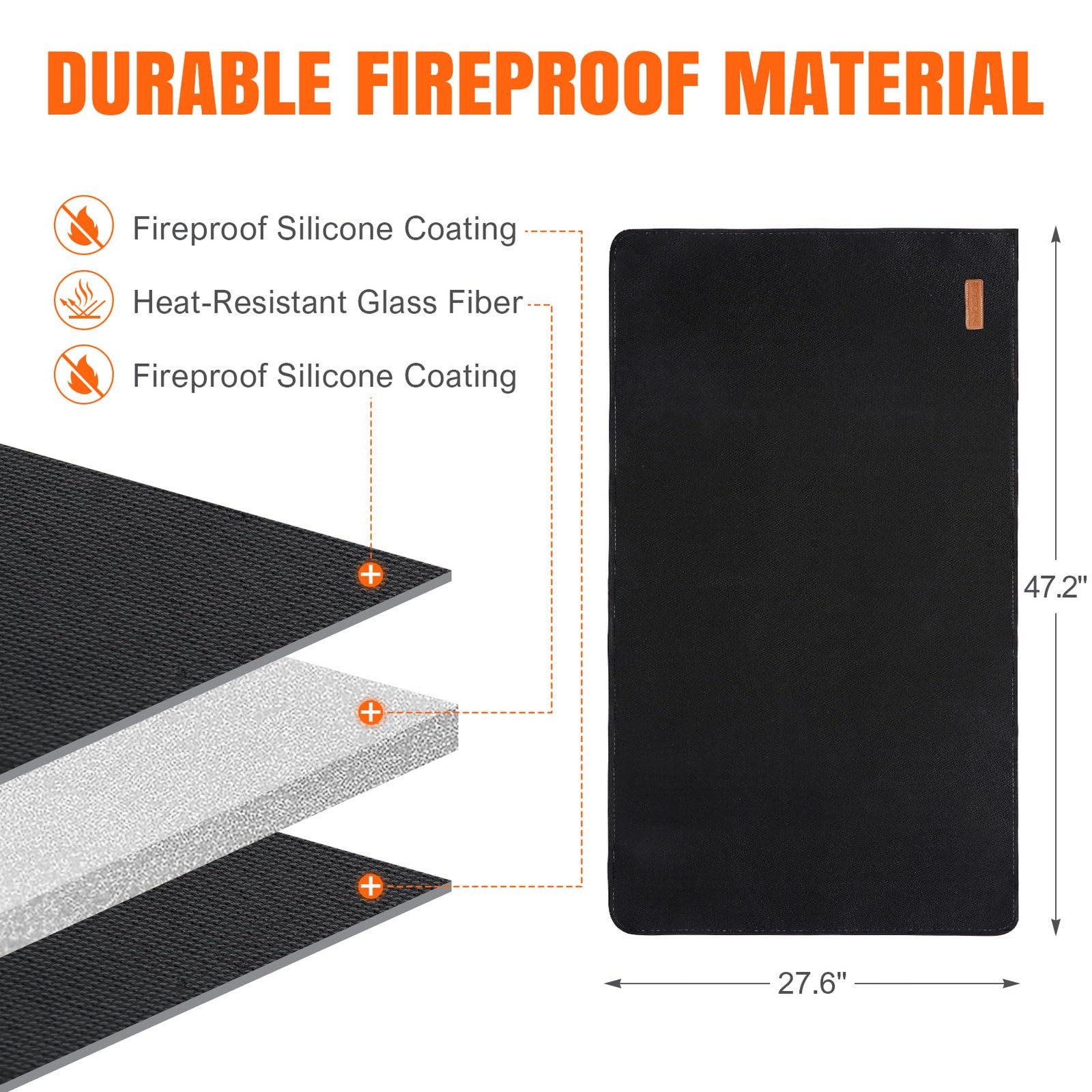 Fireplace Rugs Fire Resistant – 28 X 48 X 0.04 Inch 2’4″ x 4′ (Square), Black