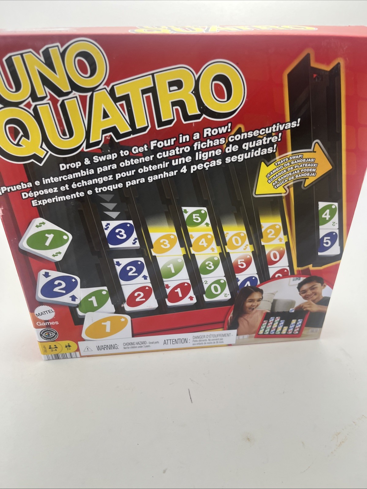 UNO Quatro Game with Colored Tiles & Plastic Game Grid New Open Box