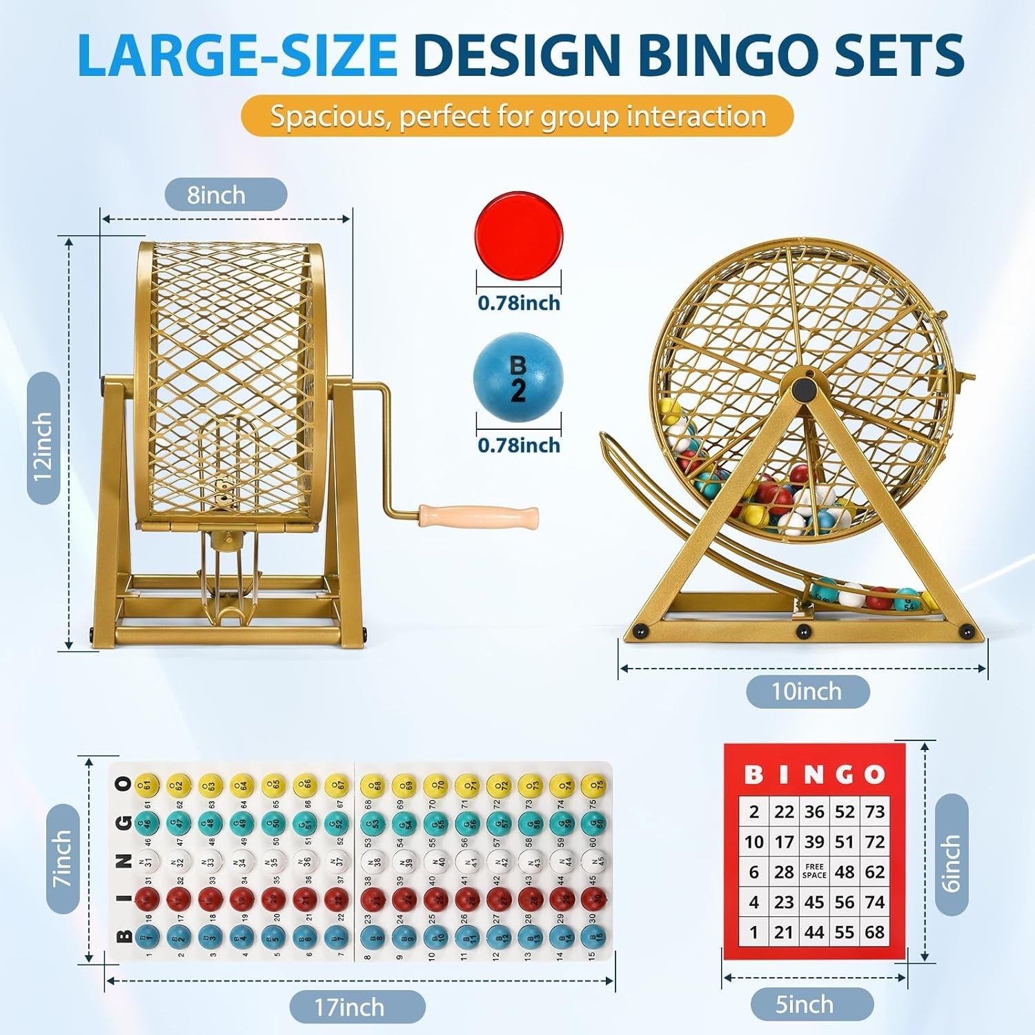 Bingo Game Set Adults Large Group Seniors 78 Inch Balls Steel Cage 30 Cards