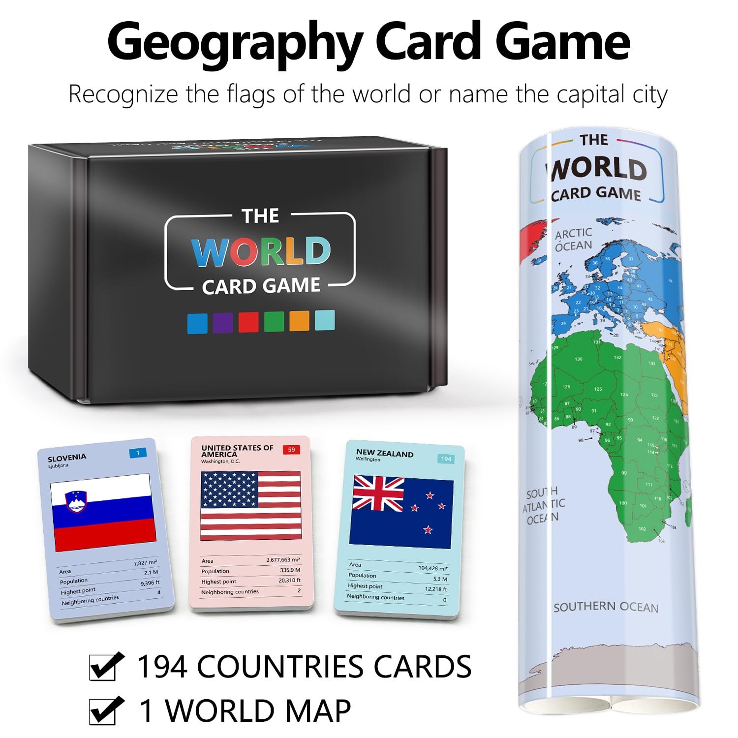 The World Card Game – World Flags Flashcards – Geography Board Game with Worl…