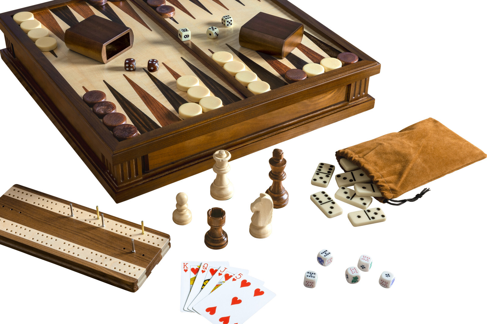 WS Game Company Chess Checkers 7-in-1 Heirloom Edition with Solid Walnut Cabinet