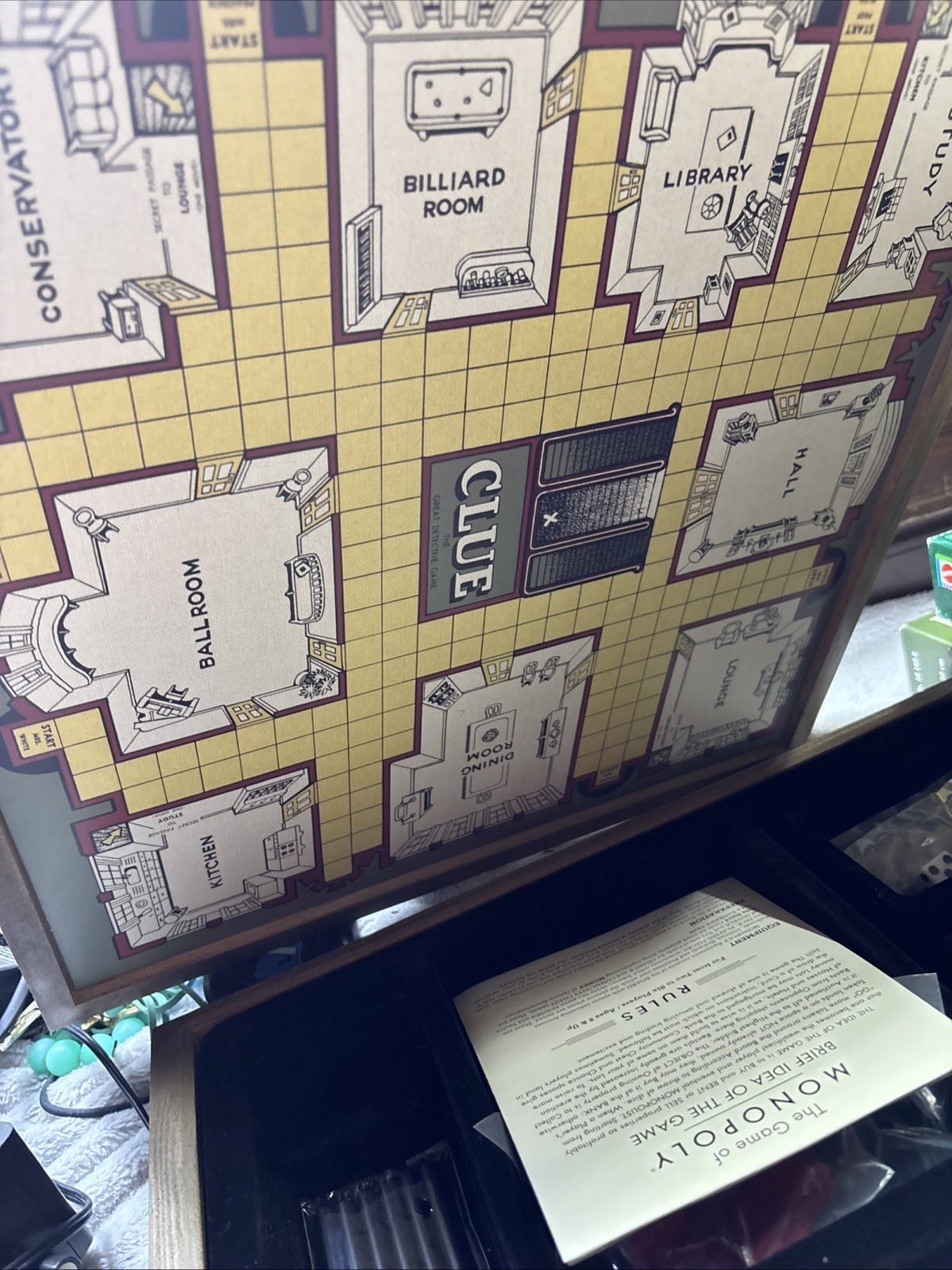 NEW! Monopoly & Clue 2 in 1 Deluxe Wooden Vintage Edition Wood Board Game Set